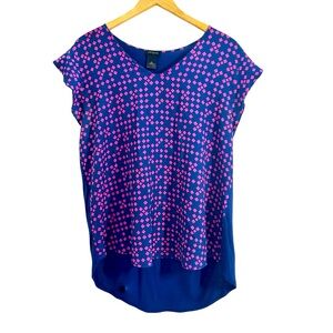 Ann Taylor Factory XL Geometric Print Blue & Pink Contrast Fabric Top